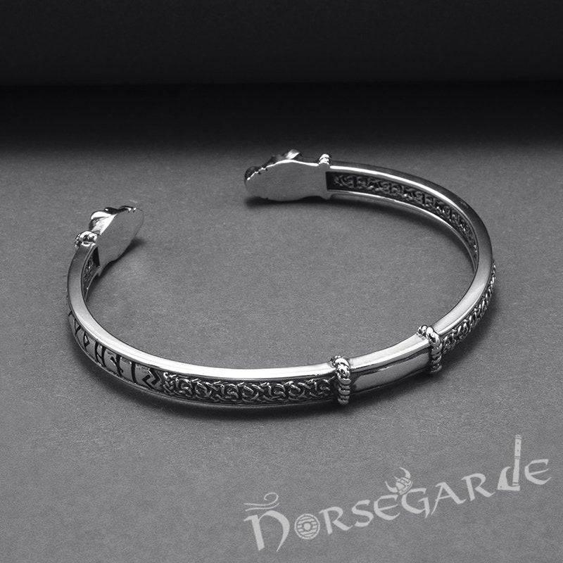 Handcrafted Runic Serpent Torc Bracelet - Sterling Silver - Norsegarde