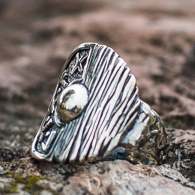Handcrafted Runic Shield Signet Ring - Sterling Silver - Norsegarde