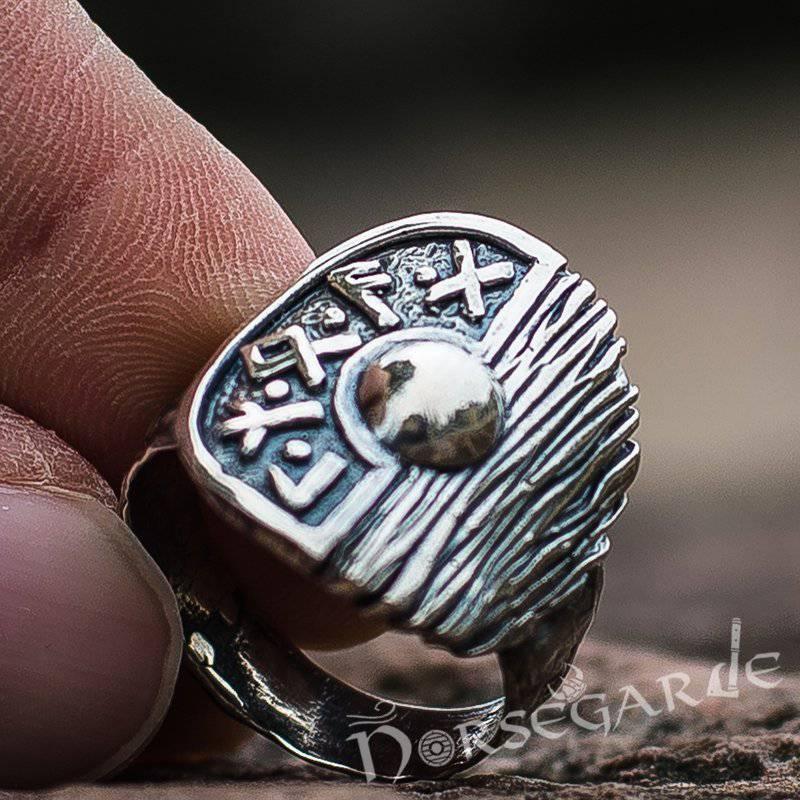 Handcrafted Runic Shield Signet Ring - Sterling Silver - Norsegarde