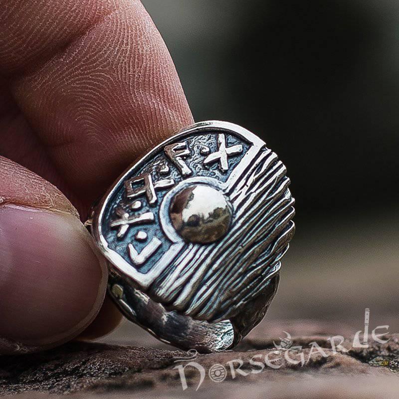 Handcrafted Runic Shield Signet Ring - Sterling Silver - Norsegarde