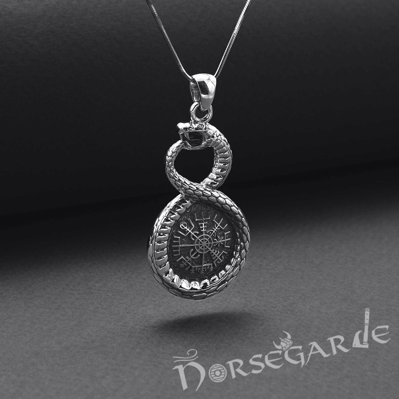 Handcrafted Serpent and Vegvisir Pendant - Sterling Silver - Norsegarde