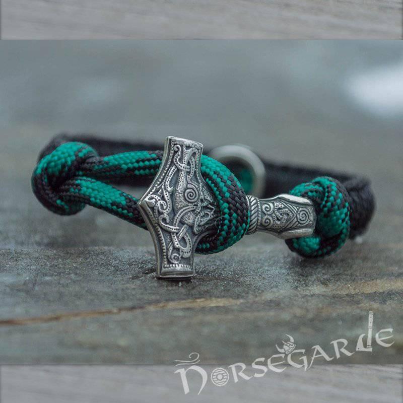Handcrafted Shaded Paracord Bracelet with Mjölnir and Rune - Sterling Silver - Norsegarde