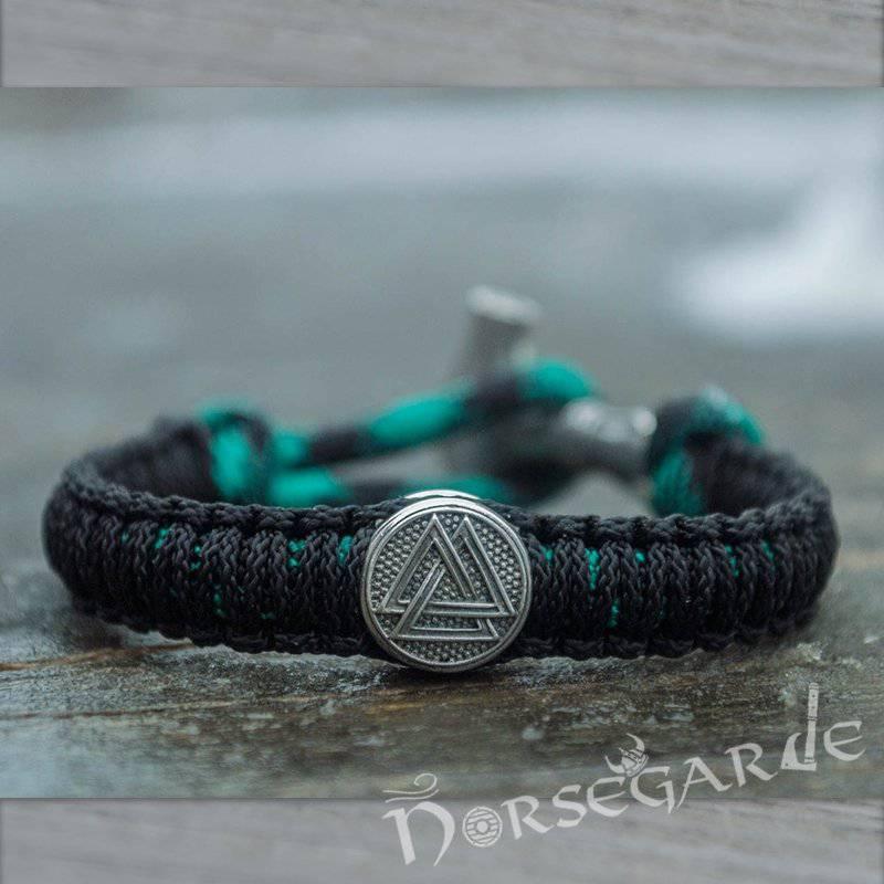 Handcrafted Shaded Paracord Bracelet with Mjölnir and Rune - Sterling Silver - Norsegarde
