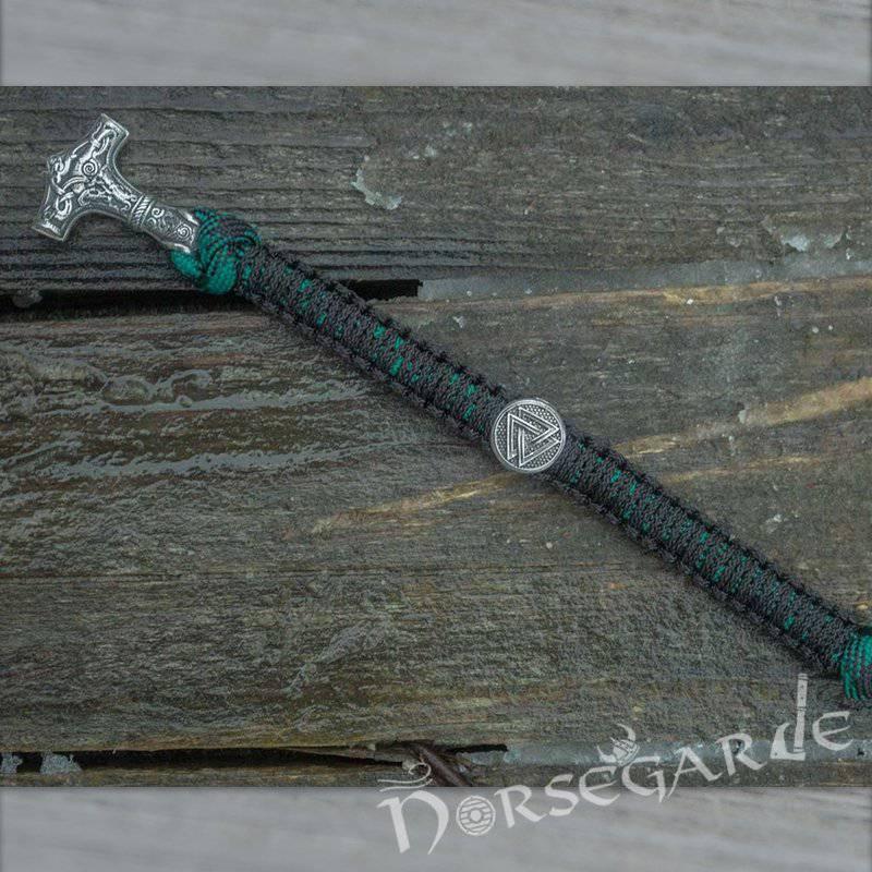 Handcrafted Shaded Paracord Bracelet with Mjölnir and Rune - Sterling Silver - Norsegarde