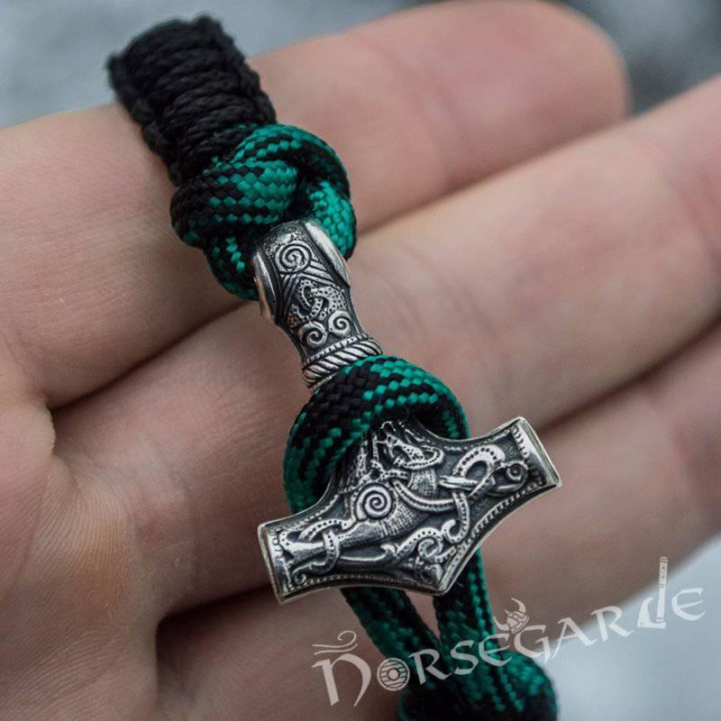 Handcrafted Shaded Paracord Bracelet with Mjölnir and Rune - Sterling Silver - Norsegarde