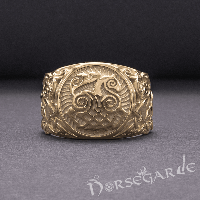 Handcrafted Sleipnir Mammen Style Ring - Gold - Norsegarde