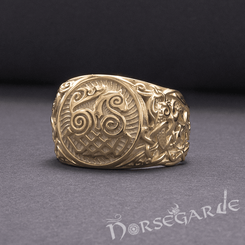 Handcrafted Sleipnir Mammen Style Ring - Gold - Norsegarde