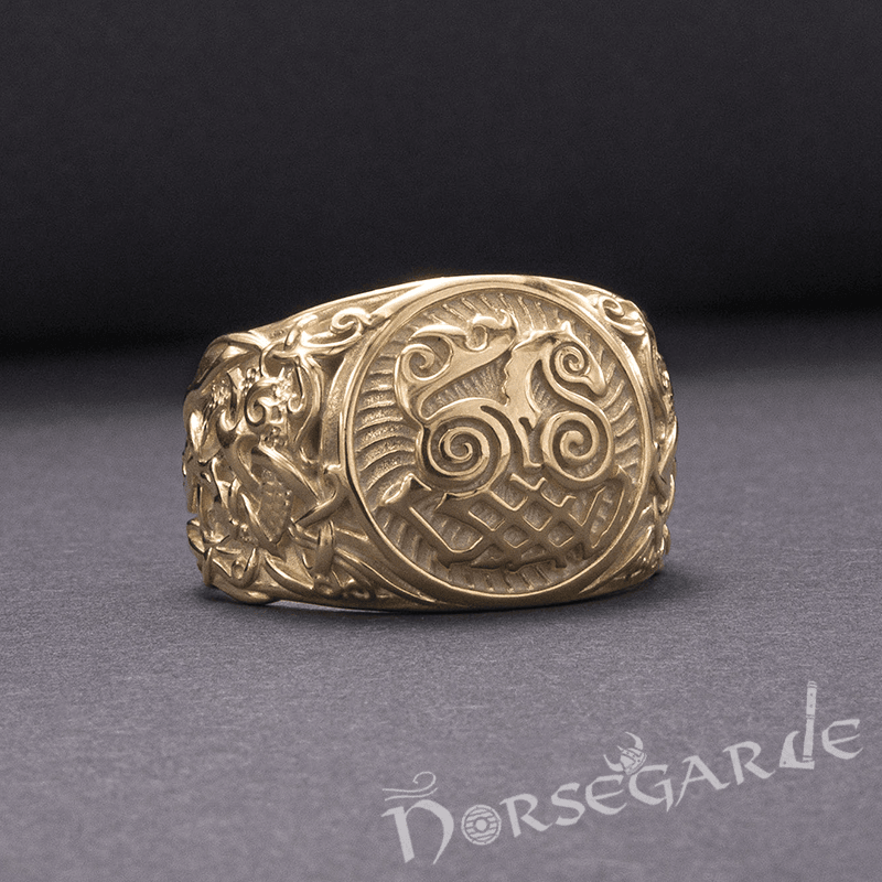 Handcrafted Sleipnir Mammen Style Ring - Gold - Norsegarde