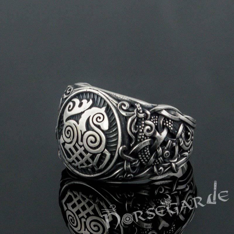 Handcrafted Sleipnir Mammen Style Ring - Sterling Silver - Norsegarde