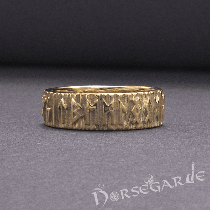 Handcrafted Slim Elder Futhark Runic Band - Gold - Norsegarde