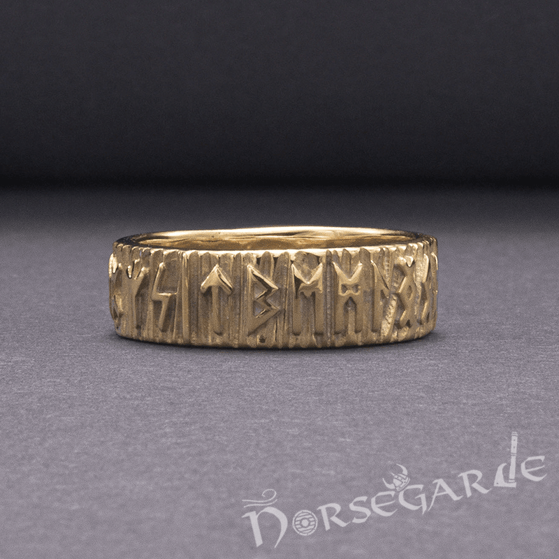 Handcrafted Slim Elder Futhark Runic Band - Gold - Norsegarde