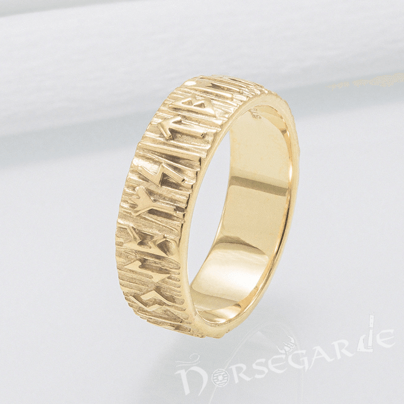 Handcrafted Slim Elder Futhark Runic Band - Gold - Norsegarde