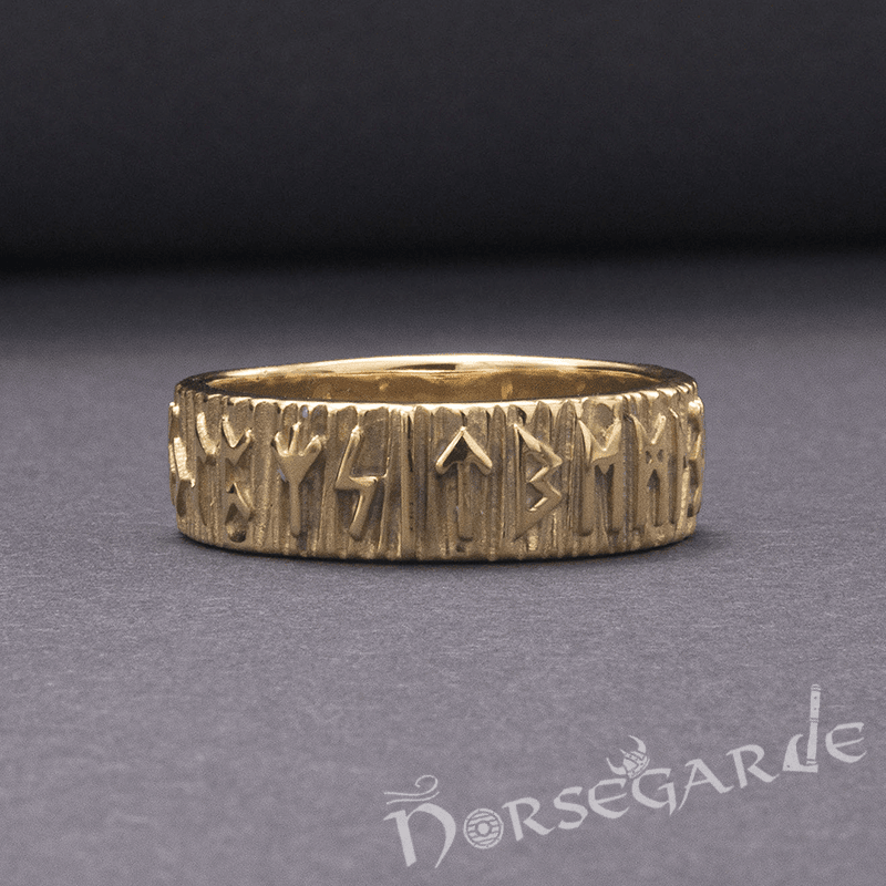 Handcrafted Slim Elder Futhark Runic Band - Gold - Norsegarde