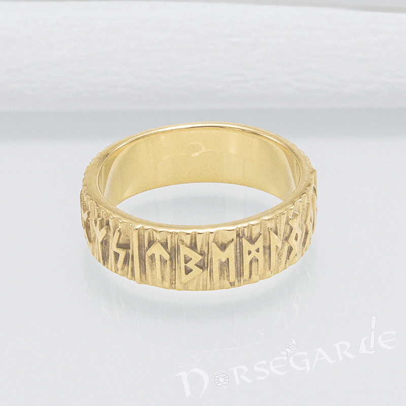 Handcrafted Slim Elder Futhark Runic Band - Gold - Norsegarde