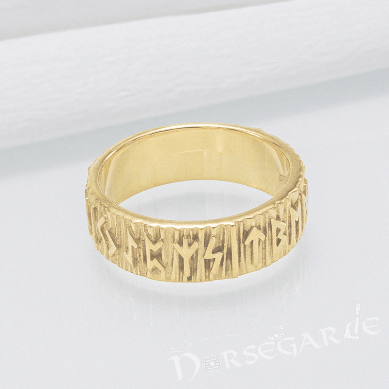 Handcrafted Slim Elder Futhark Runic Band - Gold - Norsegarde