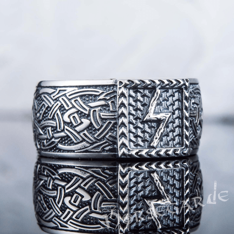 Handcrafted Sowilo Rune Borre Ornament Band - Sterling Silver - Norsegarde