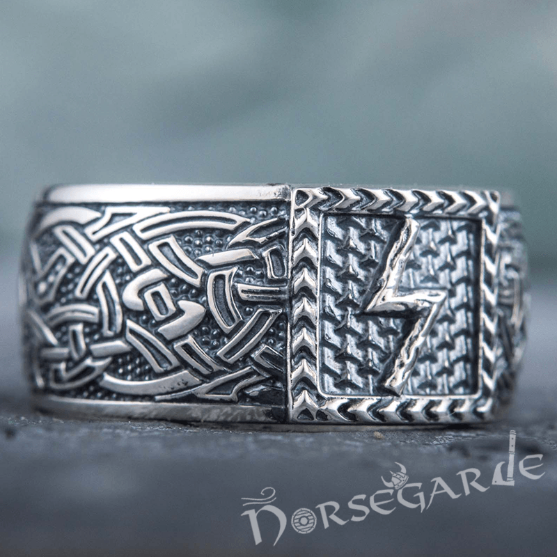 Handcrafted Sowilo Rune Borre Ornament Band - Sterling Silver - Norsegarde