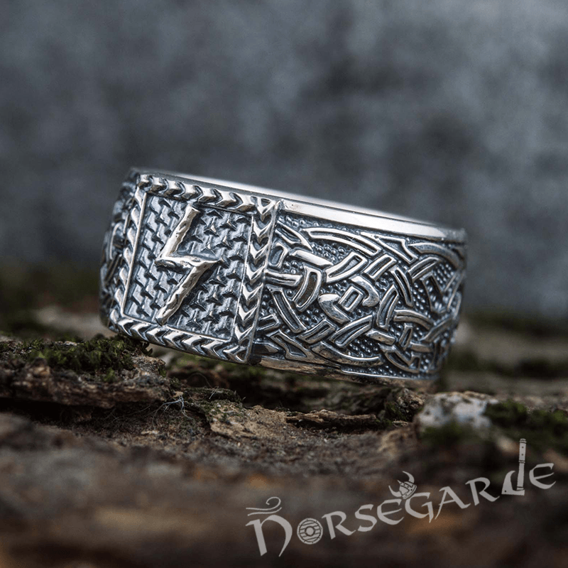 Handcrafted Sowilo Rune Borre Ornament Band - Sterling Silver - Norsegarde