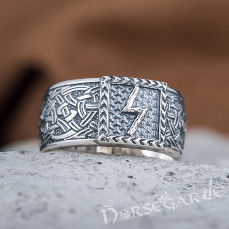 Handcrafted Sowilo Rune Borre Ornament Band - Sterling Silver - Norsegarde