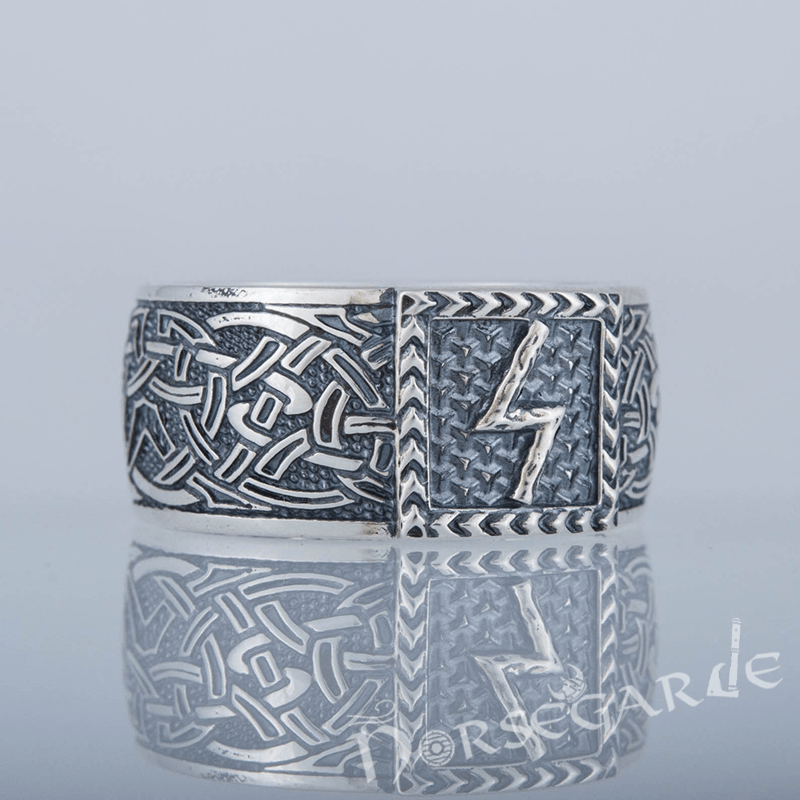 Handcrafted Sowilo Rune Borre Ornament Band - Sterling Silver - Norsegarde