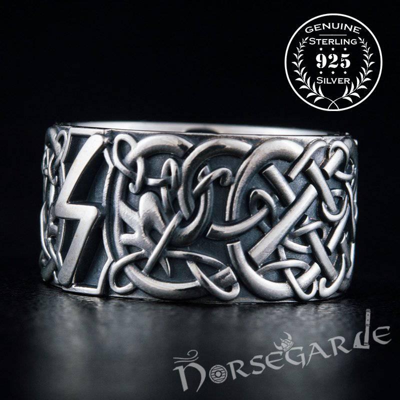 Handcrafted Sowilo Rune Urnes Ornament Band - Sterling Silver - Norsegarde