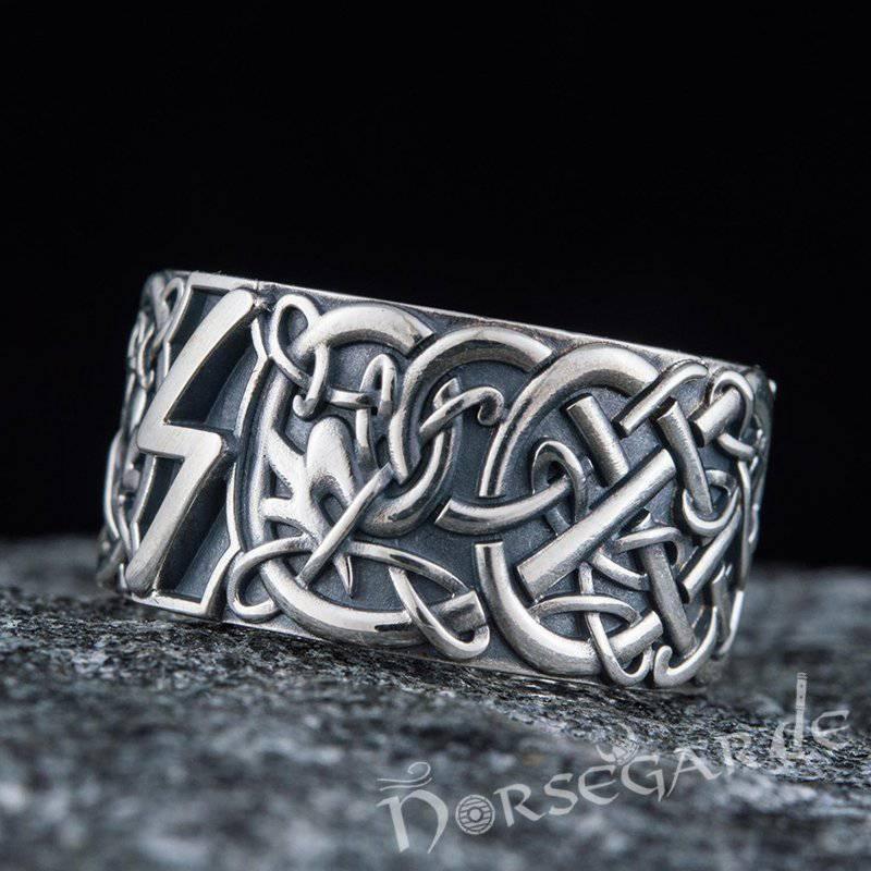 Handcrafted Sowilo Rune Urnes Ornament Band - Sterling Silver - Norsegarde
