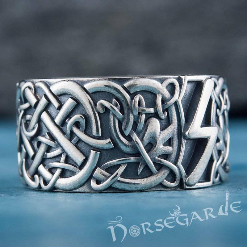 Handcrafted Sowilo Rune Urnes Ornament Band - Sterling Silver - Norsegarde