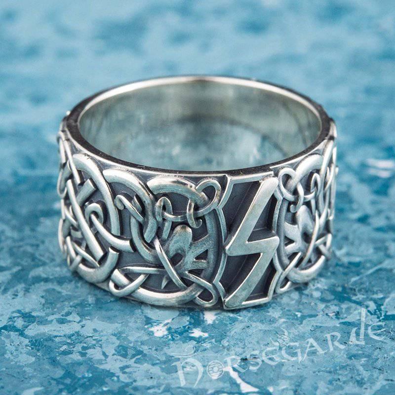 Handcrafted Sowilo Rune Urnes Ornament Band - Sterling Silver - Norsegarde