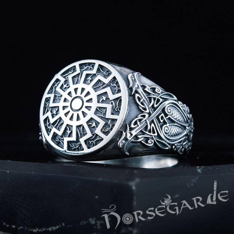 Handcrafted Sunwheel Viking Ornament Ring - Sterling Silver - Norsegarde