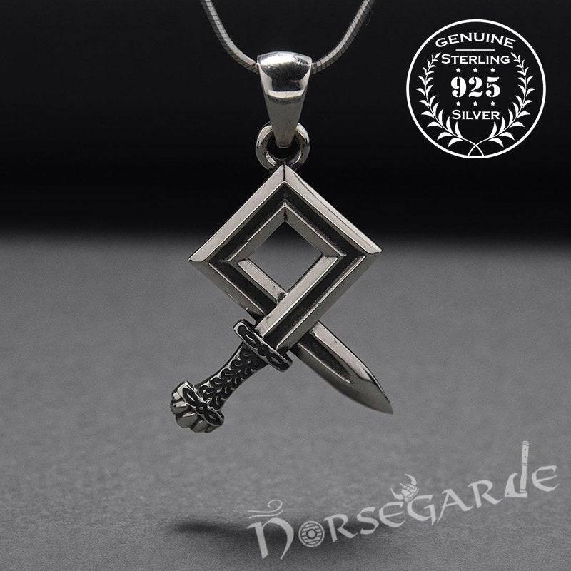 Handcrafted Sword Othala Pendant - Sterling Silver - Norsegarde