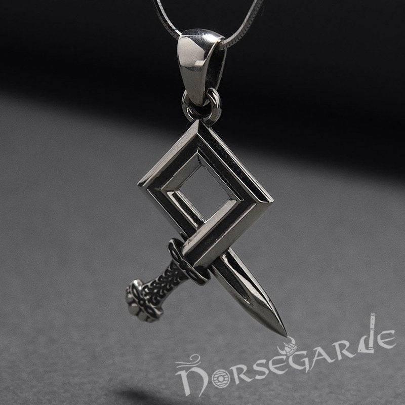 Handcrafted Sword Othala Pendant - Sterling Silver - Norsegarde