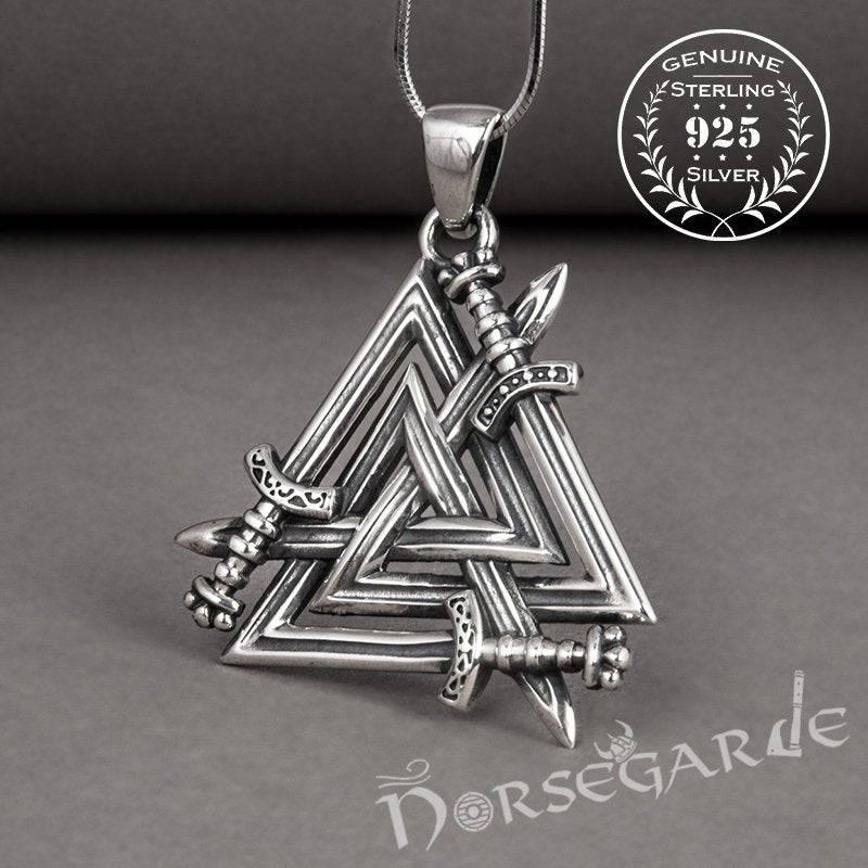 Handcrafted Sword Valknut Pendant - Sterling Silver - Norsegarde