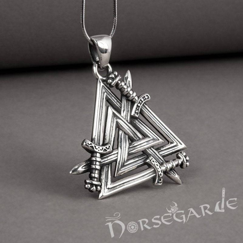 Handcrafted Sword Valknut Pendant - Sterling Silver - Norsegarde