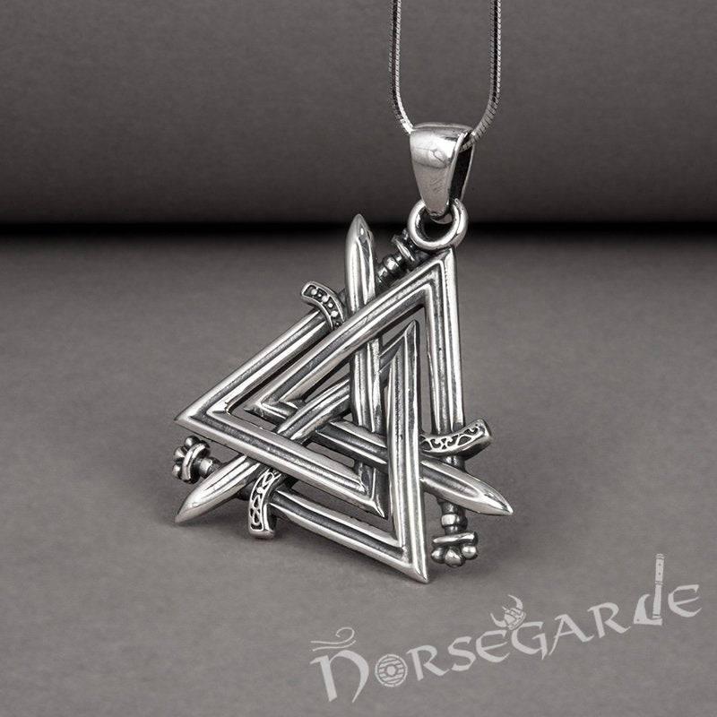 Handcrafted Sword Valknut Pendant - Sterling Silver - Norsegarde