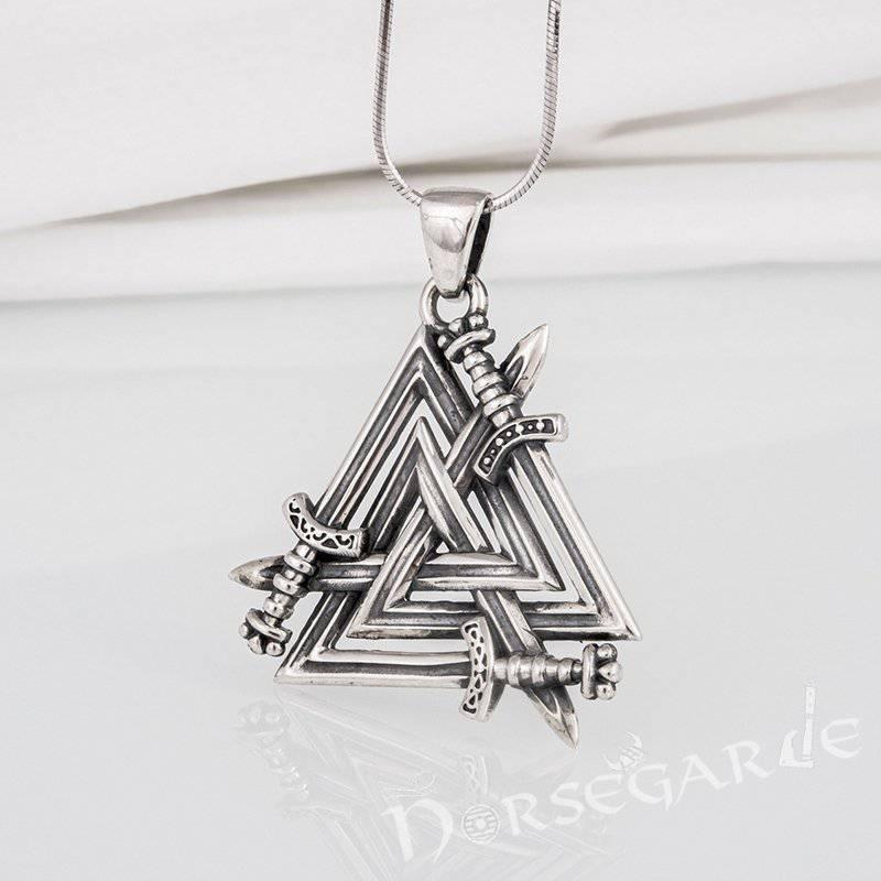 Handcrafted Sword Valknut Pendant - Sterling Silver - Norsegarde