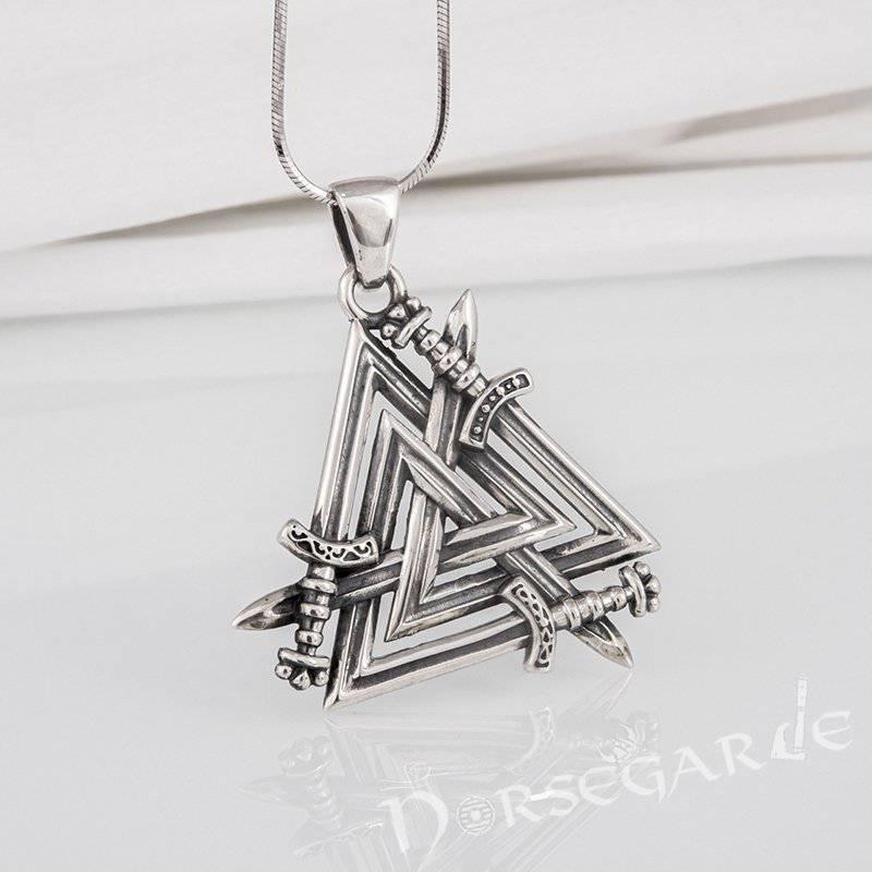 Handcrafted Sword Valknut Pendant - Sterling Silver - Norsegarde