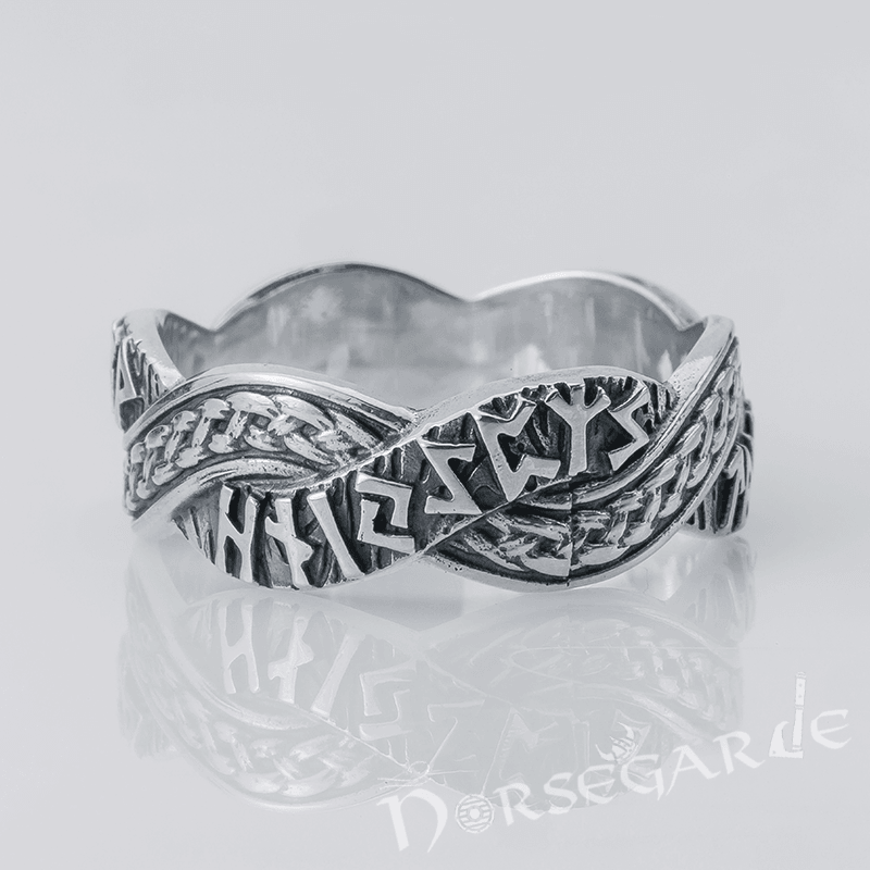 Handcrafted Twined Braid & Runes Band - Sterling Silver - Norsegarde