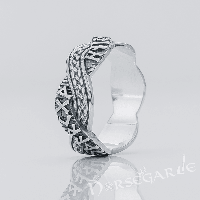 Handcrafted Twined Braid & Runes Band - Sterling Silver - Norsegarde