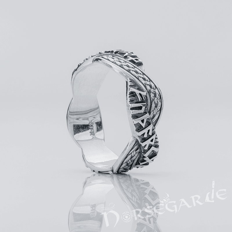 Handcrafted Twined Braid & Runes Band - Sterling Silver - Norsegarde