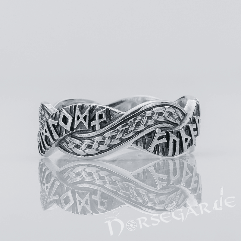 Handcrafted Twined Braid & Runes Band - Sterling Silver - Norsegarde