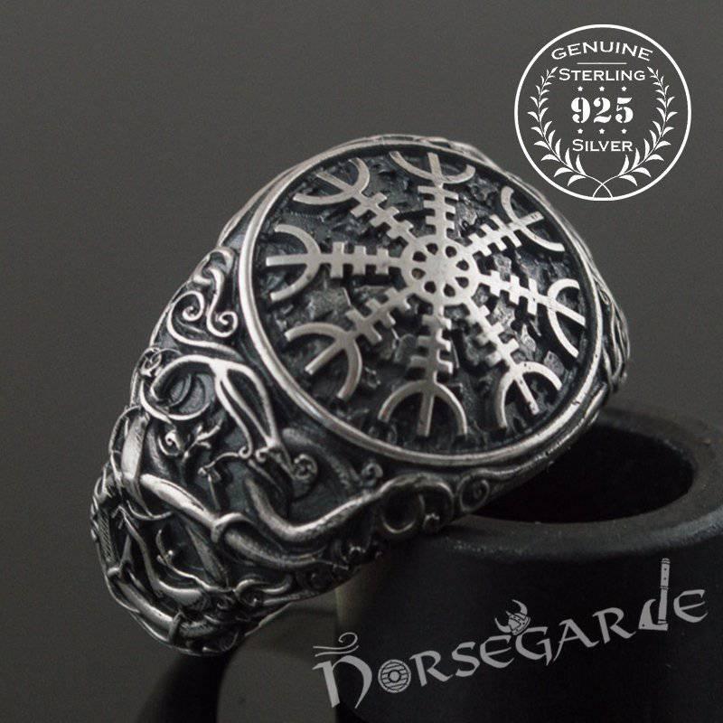 Handcrafted Urnes Style Helm of Awe Ring - Sterling Silver - Norsegarde