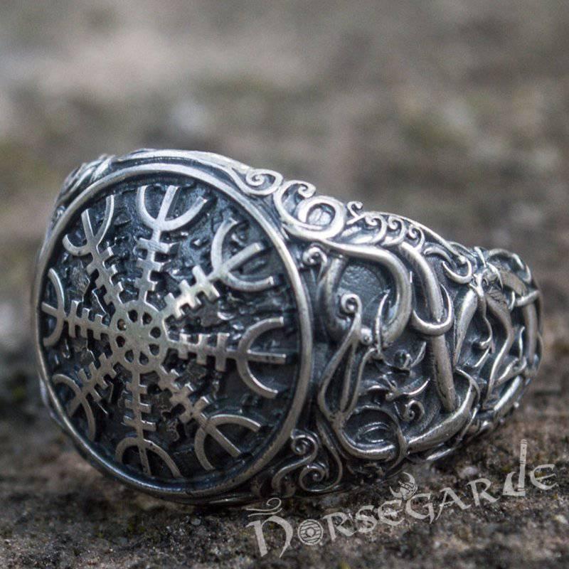 Handcrafted Urnes Style Helm of Awe Ring - Sterling Silver - Norsegarde