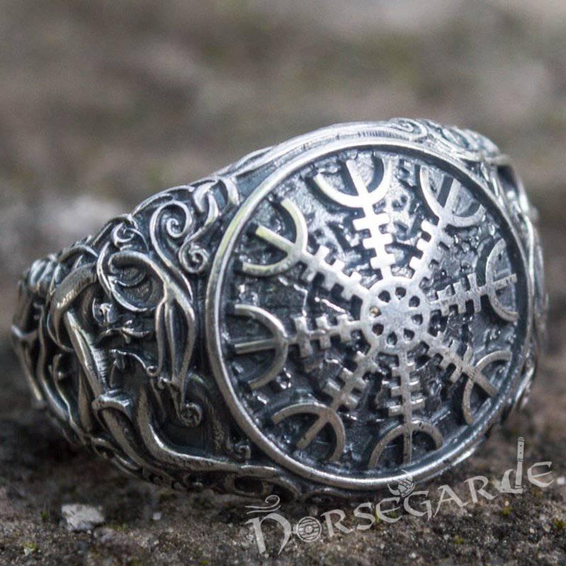Handcrafted Urnes Style Helm of Awe Ring - Sterling Silver - Norsegarde