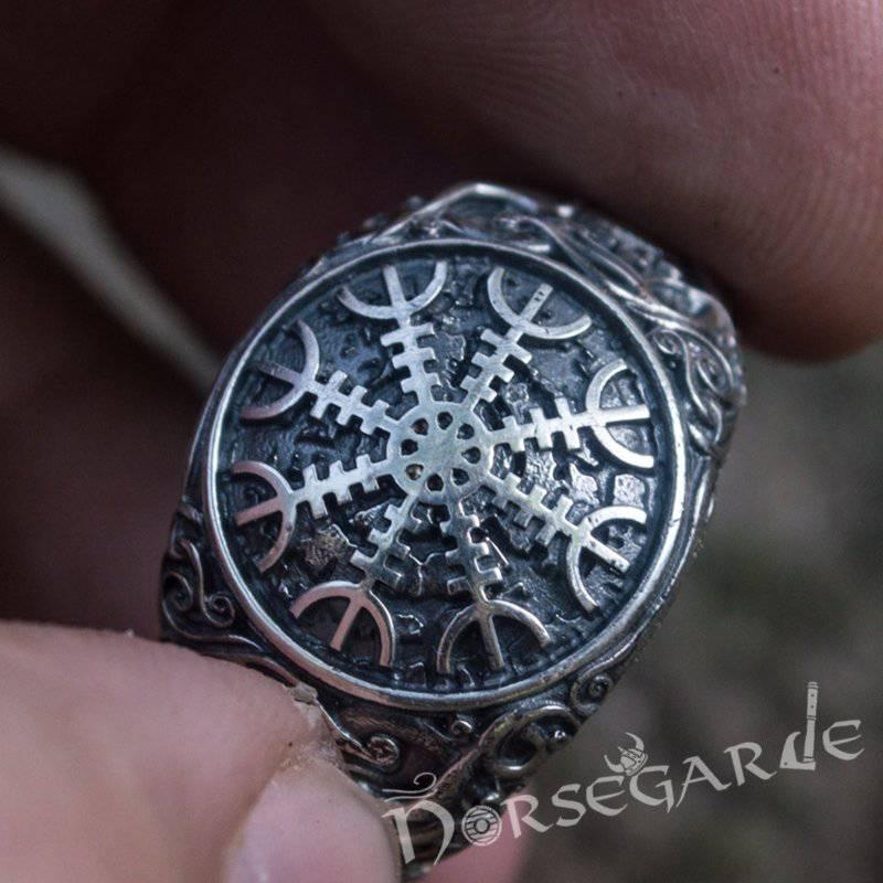 Handcrafted Urnes Style Helm of Awe Ring - Sterling Silver - Norsegarde