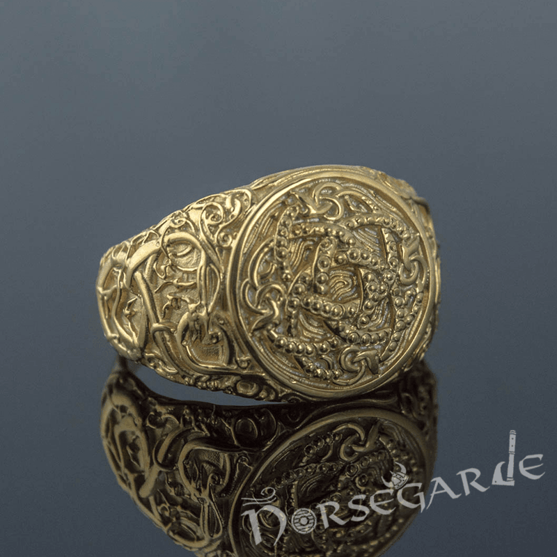 Handcrafted Urnes Style Jormungandr Ring - Gold - Norsegarde