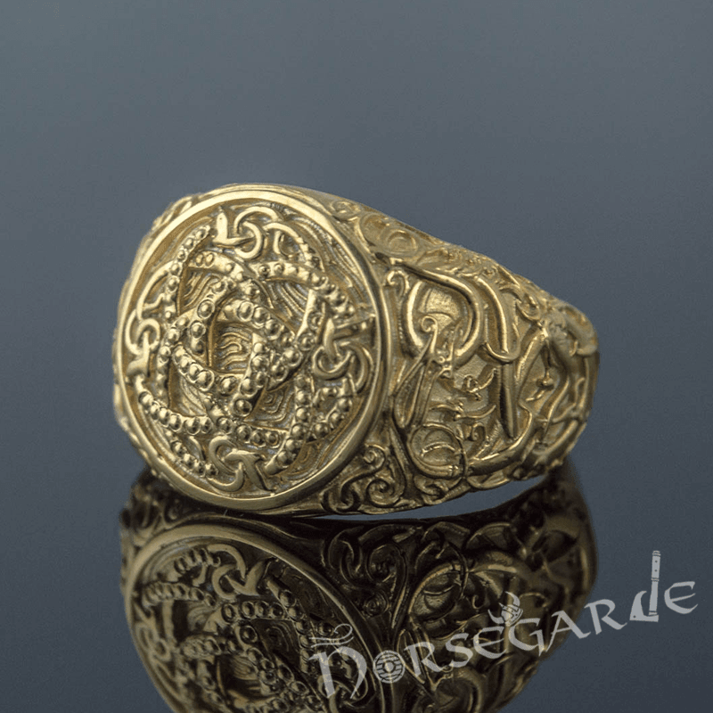 Handcrafted Urnes Style Jormungandr Ring - Gold - Norsegarde