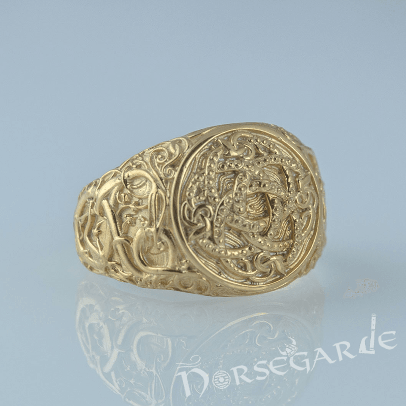 Handcrafted Urnes Style Jormungandr Ring - Gold - Norsegarde