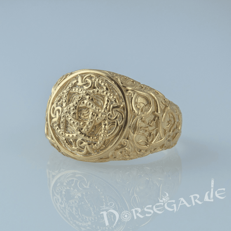 Handcrafted Urnes Style Jormungandr Ring - Gold - Norsegarde