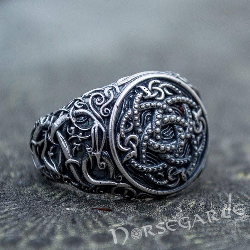 Handcrafted Urnes Style Jormungandr Ring - Sterling Silver - Norsegarde