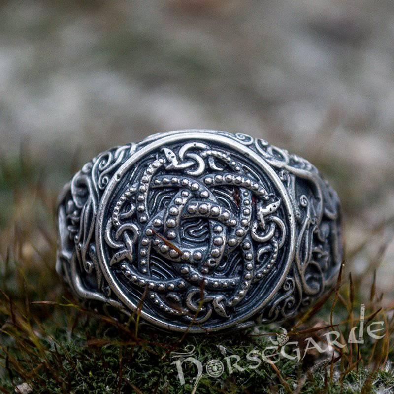 Handcrafted Urnes Style Jormungandr Ring - Sterling Silver - Norsegarde
